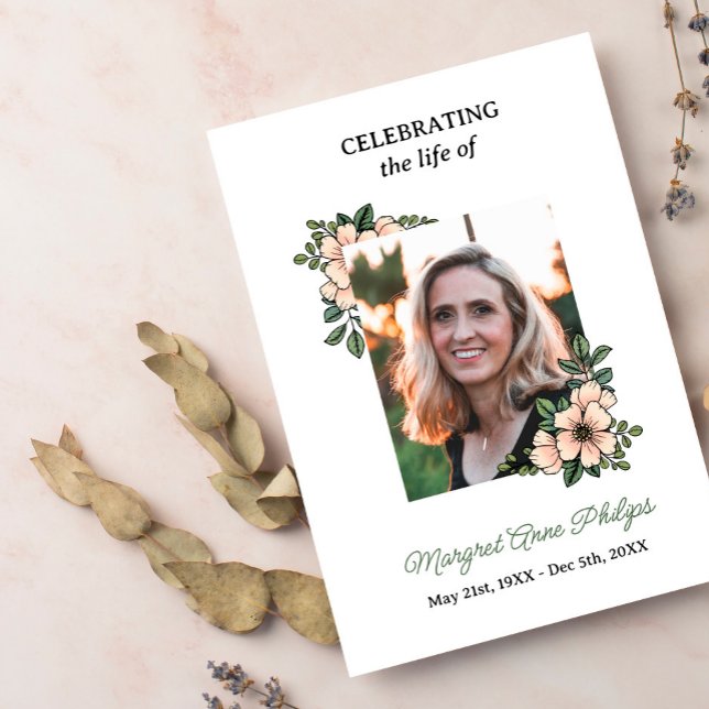 Blush Pink Florals Photo Celebrating Life Program (Creator Uploaded)
