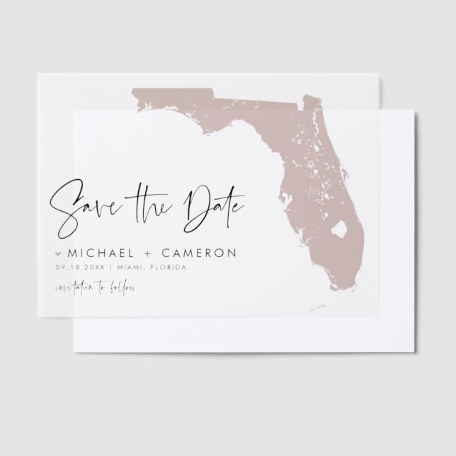 Blush Pink Florida Map Minimalist Save the Date Vellum Invitations (Offset)