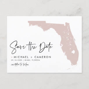 Blush Pink Florida Map Modern Script Save the Date Announcement Postcard