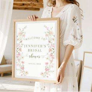 Blush Pink Flower Boho Bridal Shower Welcome Sign