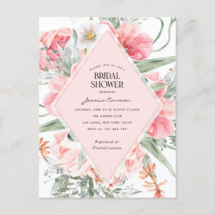 blush pink flower garden themed, pretty modern  invitation postcard