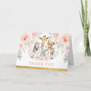 Blush Pink Flower Jungle Wild Animals Thank You Card