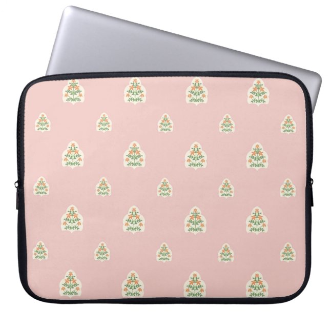 blush pink flower mughal surface pattern laptop sleeve (Front)