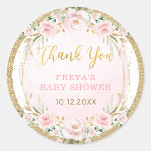 Blush Pink Flower Wreath Baby Girl Shower Favour Classic Round Sticker