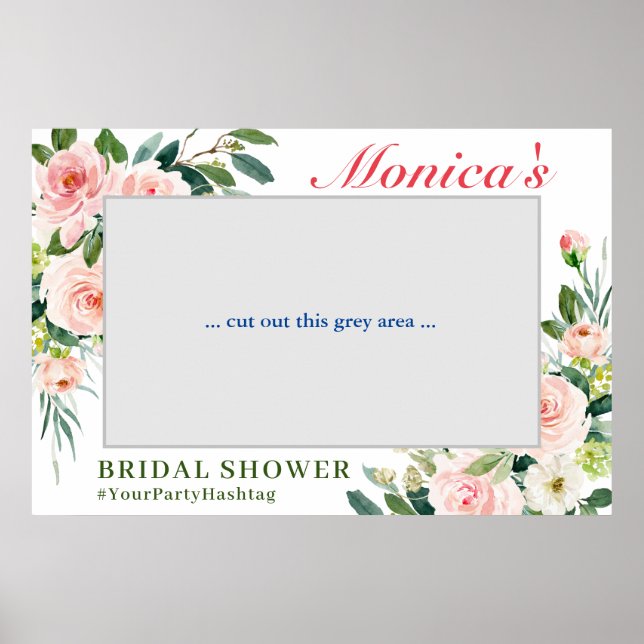 Blush Pink Flowers Bridal Shower Photo Frame Poster (Front)