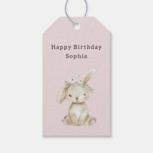 Blush Pink Flowers Bunny Birthday Gift Tags