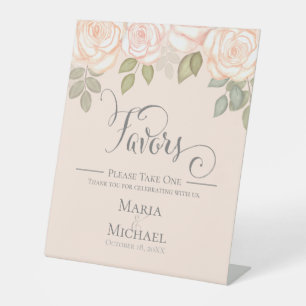 Blush Pink Flowers Calligraphy Wedding Favours Pedestal Sign