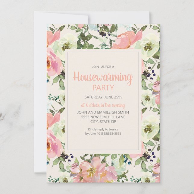 Blush Pink Flowers Cream Sage Green Housewarming (Front)