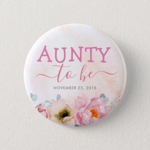 Blush Pink Flowers Cute Aunty to Be Baby Shower 2 Inch Round Button