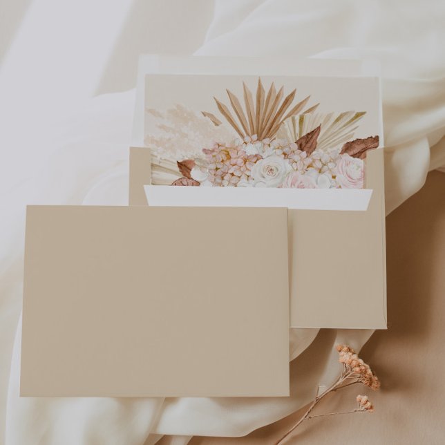 Blush Pink Flowers & Dried Pampas Grass Wedding Envelope (Blush Pink Flowers & Dried Pampas Grass Wedding Envelope)