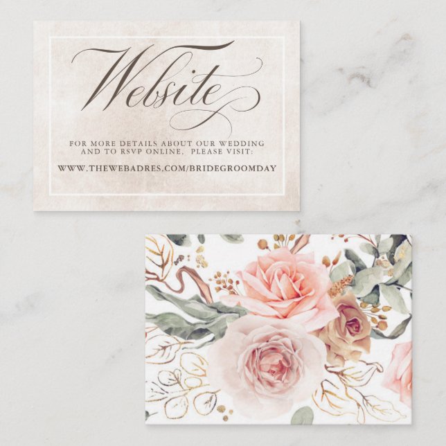 Blush Pink Flowers Elegant Wedding Website Enclosure Card (Front/Back)
