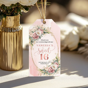 Blush Pink Flowers Eucalyptus 16th Birthday Favor  Gift Tags