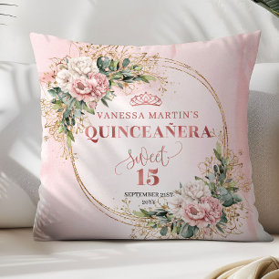 Blush Pink Flowers Eucalyptus Quinceañera Gift   Throw Pillow
