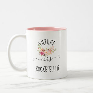 Blush Pink Flowers Future Bride Engagement Gift Two-Tone Coffee Mug