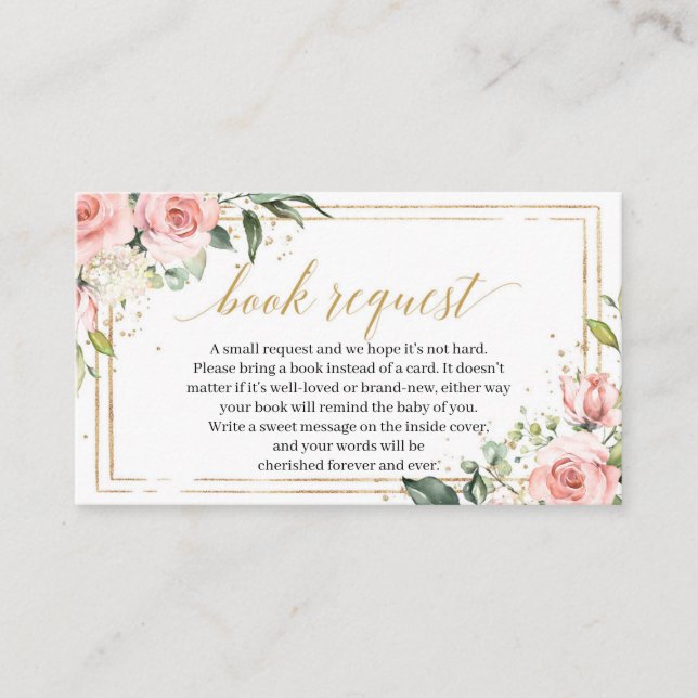 Blush Pink Flowers Gold Frame Book Request Card (Front)