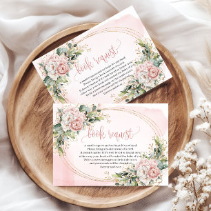 Blush Pink Flowers Gold Glitter Baby Shower Book Enclosure Card
