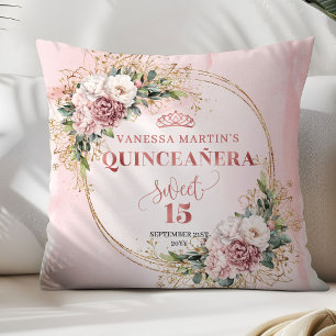 Blush Pink Flowers Greenery Best Gift Quinceañera  Throw Pillow