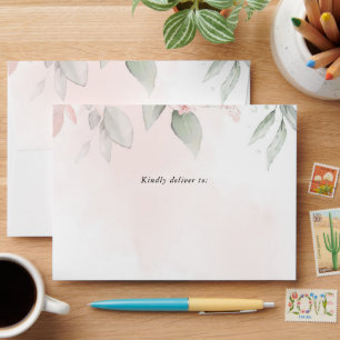 Blush Pink Flowers, Greenery, Boho, Floral Baptism Envelope