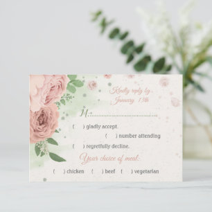 blush pink flowers greenery botanical meal choice RSVP card