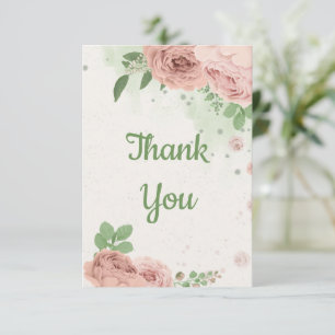 blush pink flowers greenery botanical thank you card