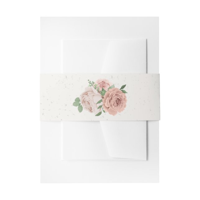 blush pink flowers greenery botanical wedding invitation belly band (Front Example)