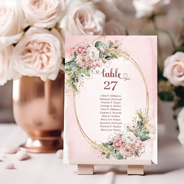 Blush Pink Flowers Greenery Gold Glitter Table Sig Number (Blush Pink Flowers Greenery Gold Glitter Table Numbers)