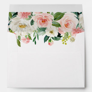Blush Pink Flowers Greenery Watercolor Envelope