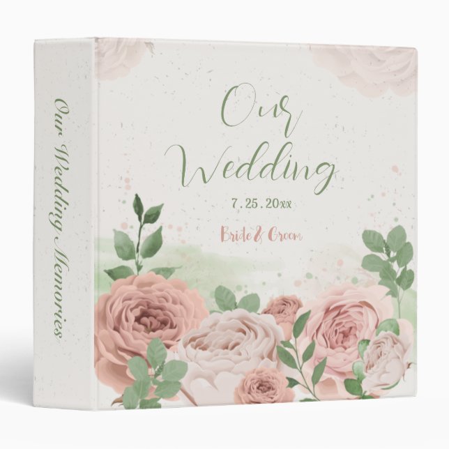 blush pink flowers greenery wedding photo album binder (Front/Spine)