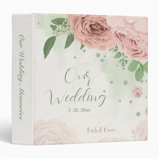 blush pink flowers greenery wedding photo album binder (Front/Spine)