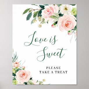 Blush Pink Flowers Love is Sweet Wedding Sign