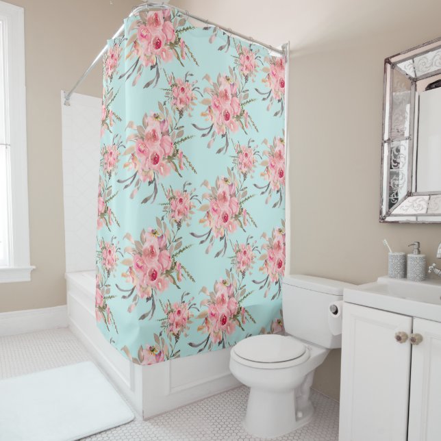 Blush Pink Flowers on Light Blue (In Situ)