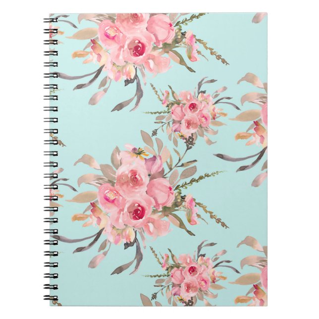 Blush Pink Flowers on Light Blue Notebook (Front)