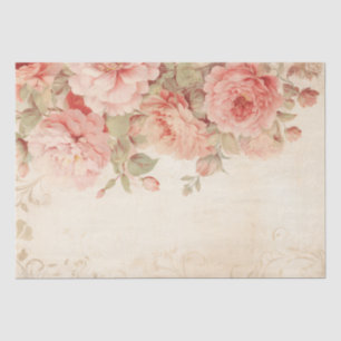 Blush Pink Flowers on Parchment Decoupage Tissue Paper