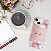 Blush pink flowers silver foliage glitter name