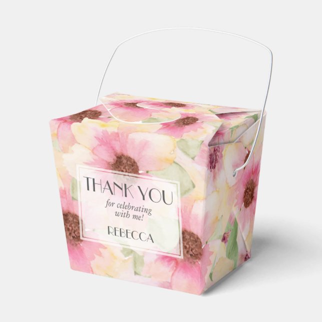 Blush Pink Flowers Takeout Favor Box (Front Side)