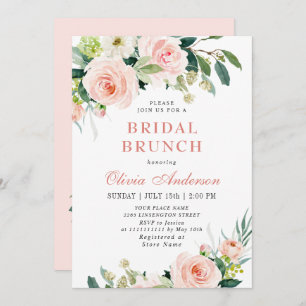 Blush Pink Flowers Watercolor Bridal Brunch Invitation