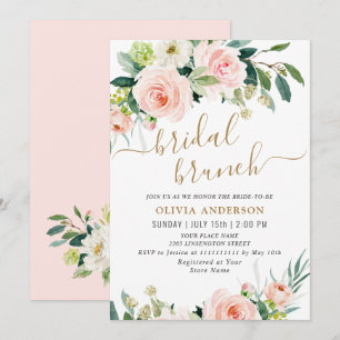 Blush Pink Flowers Watercolor Bridal Brunch Invitation