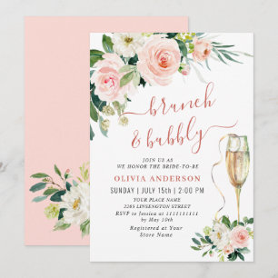 Blush Pink Flowers Watercolor Bridal Brunch Invitation