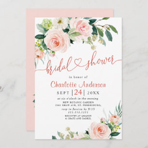 Blush Pink Flowers Watercolor Bridal Shower Invitation