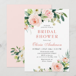 Blush Pink Flowers Watercolor Bridal Shower Invitation