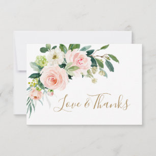 Blush Pink Flowers Watercolor Wedding Thank You Ca