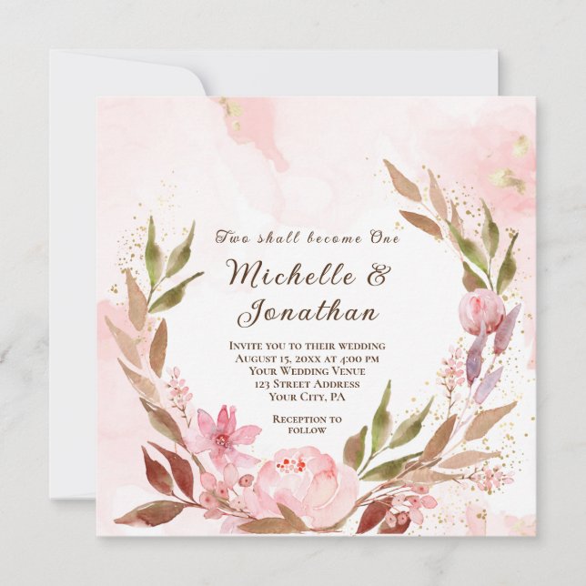 Blush Pink Flowersl Wreath Christian Wedding  Invitation (Front)