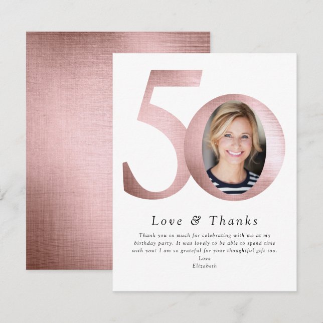 Blush Pink Foil 50 & Fabulous Photo  Thank You Card (Front/Back)