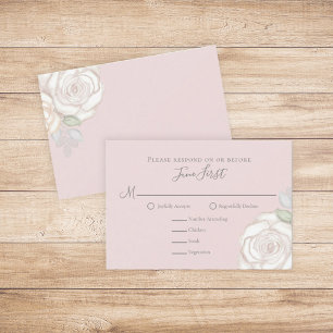Blush Pink Foliage Wedding Meal Choice RSVP Card