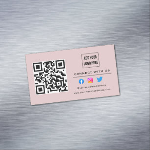 Blush Pink Follow Scan To Connect With Us QR Code Magnetic Business Card