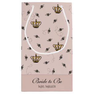 Blush Pink Future Mrs Queen Bee Gold Crown Small Gift Bag