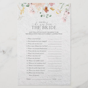 Blush Pink Garden Flowers Bridal Shower Game
