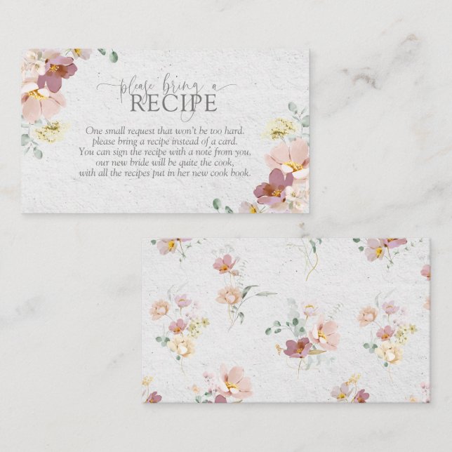 Blush Pink Garden Flowers Please Bring A Recipe Enclosure Card (Front/Back)