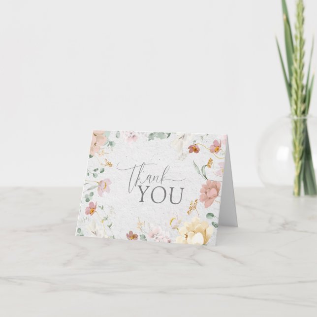 Blush Pink Garden Flowers Shower Thank You Card (Front)