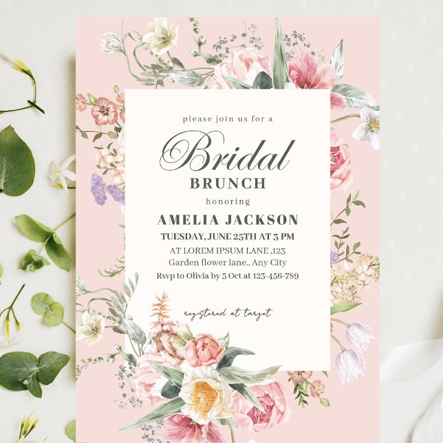 Blush pink garden flowers spring Bridal shower Invitation (Creator Uploaded)